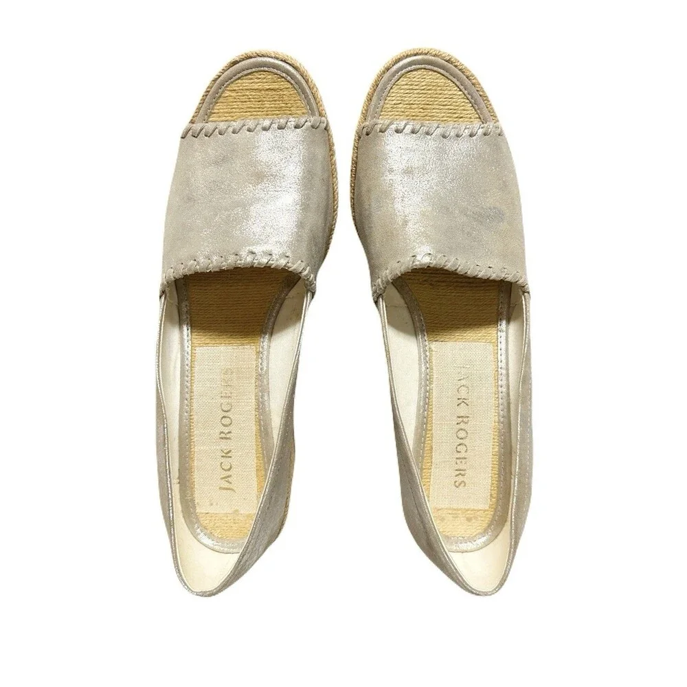 Jack Rogers Womens Size 9 Silver Metallic Palmer Espadrille Wedge Fits Like 8.5